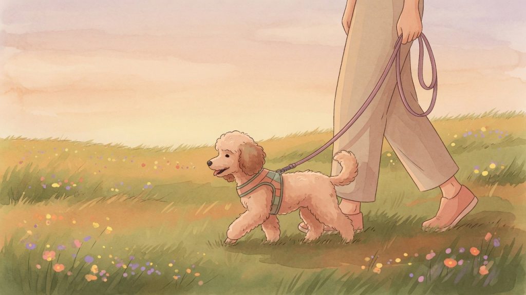 Zwergpudel Geschirr oder Halsband: Hund an lockerer Leine, gewaltfreies Training