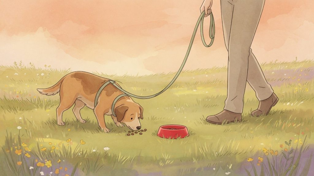 Hund frisst vom boden aber nicht aus dem napf: Hund an lockerer Leine, gewaltfreies Training