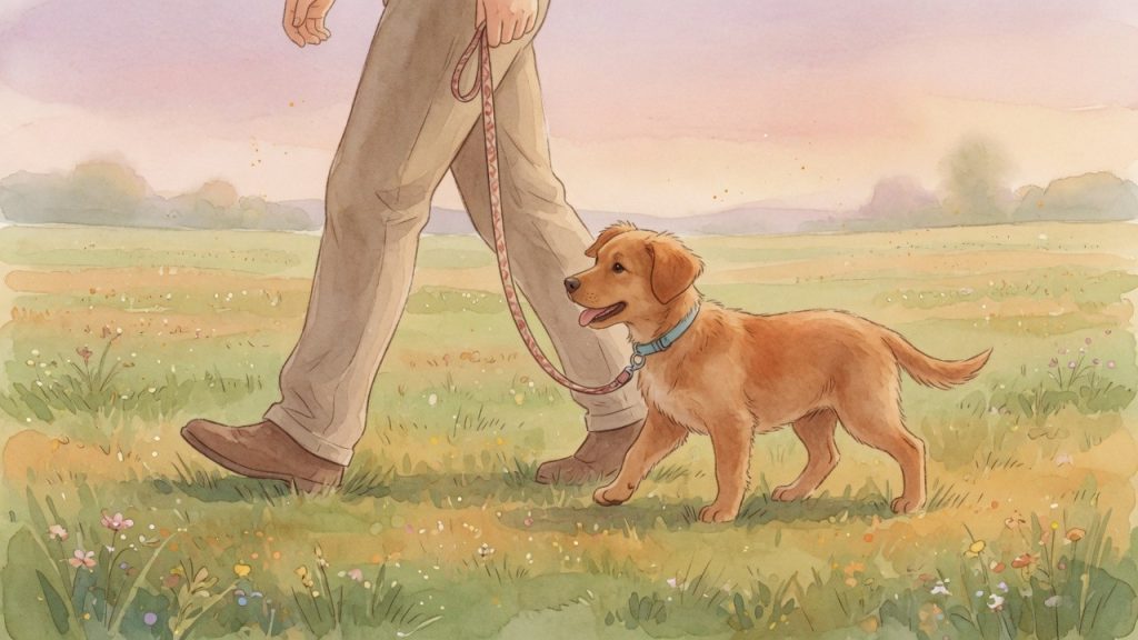 Welpe stubenrein bekommen: Hund an lockerer Leine, gewaltfreies Training