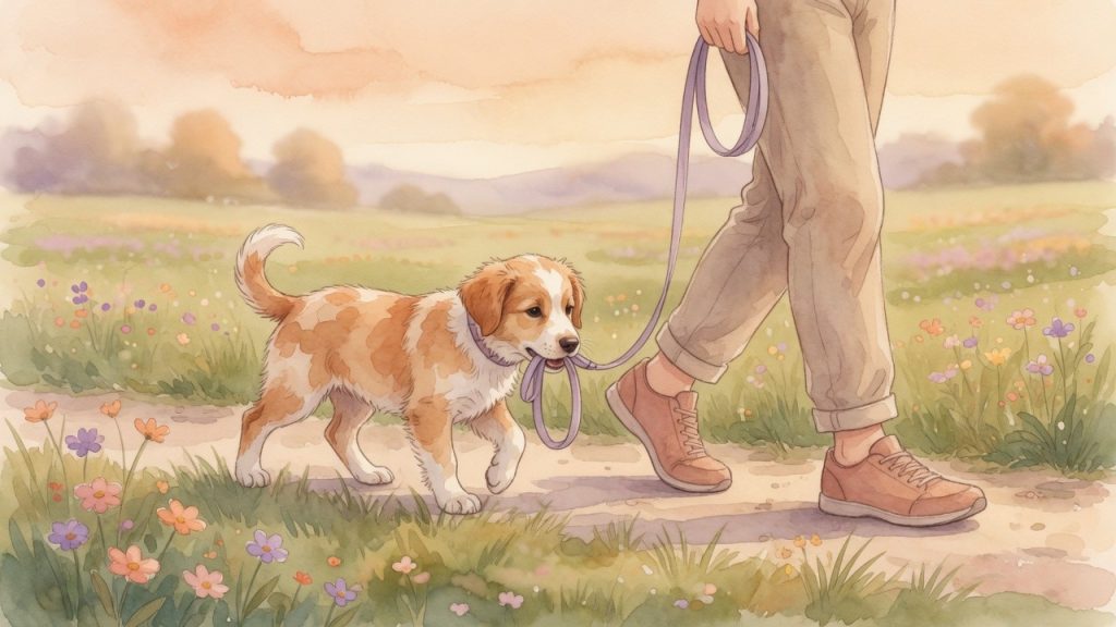 Welpe beisst in die hose: Hund an lockerer Leine, gewaltfreies Training